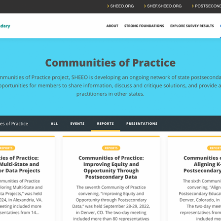 Screenshot of State Postsecondary Data: Communities of Practice
