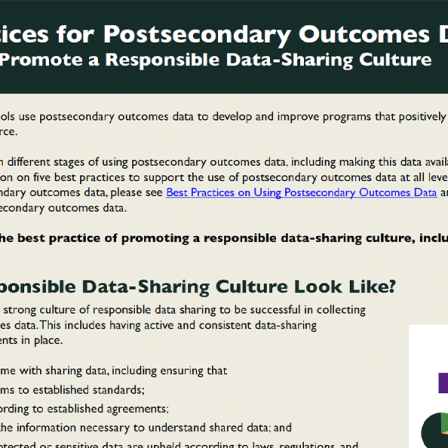 Screenshot of infographic "Best Practices for Postsecondary Outcomes Data Use: Develop Data Resources & Tools"