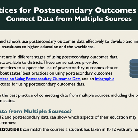 Screenshot of Best Practices for Postsecondary Outcomes Data: Connect Data From Multiple Sources