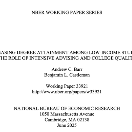 Screenshot of Increasing Degree Attainment Among Low-Income Students: The Role of Intensive Advising and College Quality