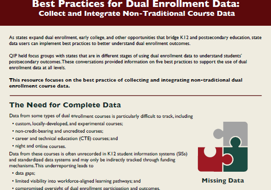 Best Practices for Dual Enrollment Data: Collect and Integrate Non-Traditional Course Data