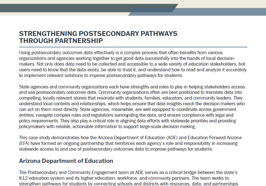 Screenshot ofthe case study Strengthening Postsecondary Pathways Through Partnership