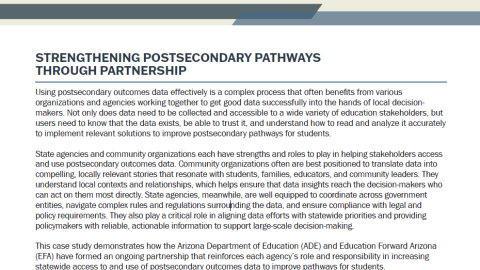 Screenshot of the Strengthening Postsecondary Pathways through partnership case study